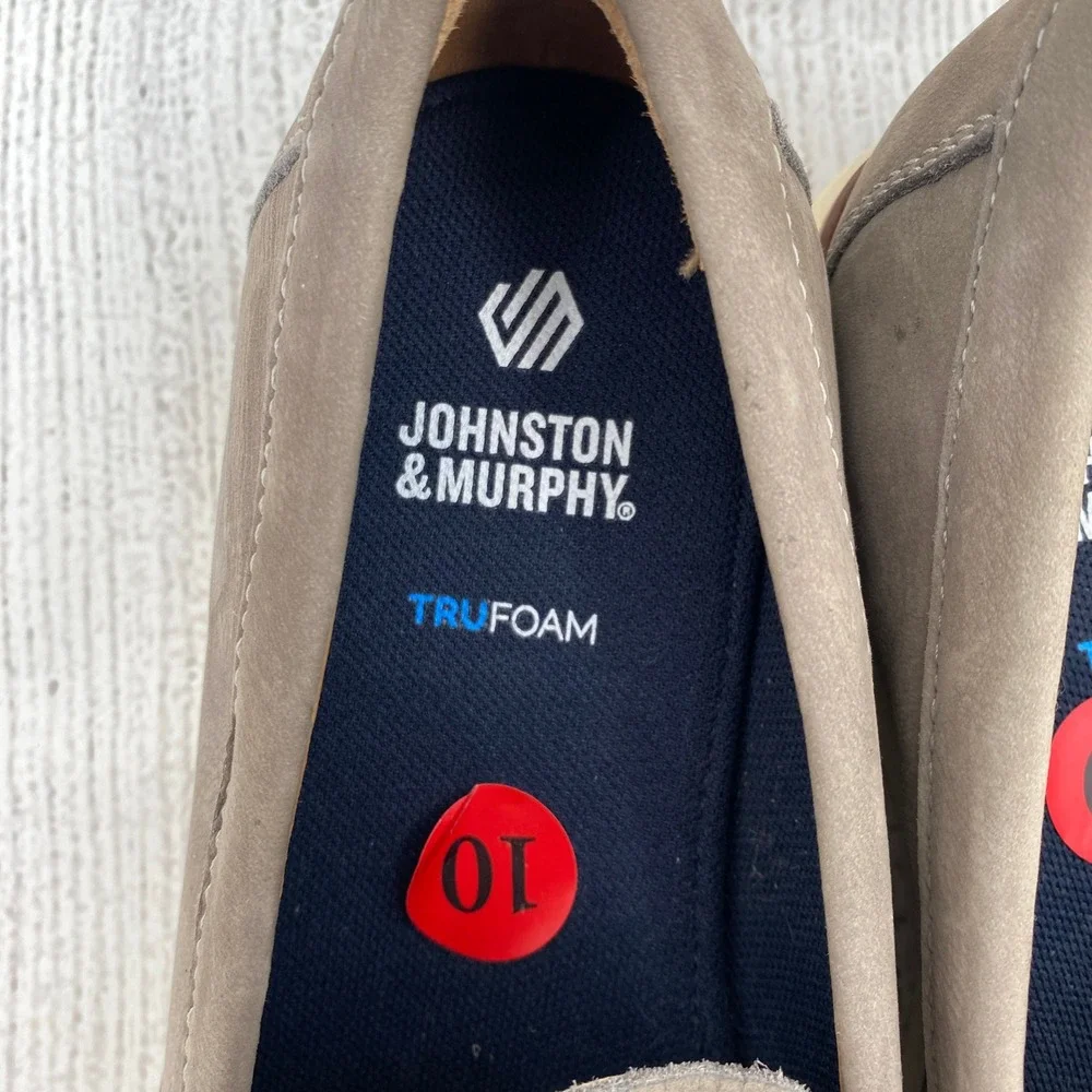 Johnston & Murphy Hodges Loafers Mens 10 Grey Nubuck Perforated TruFoam Shoes